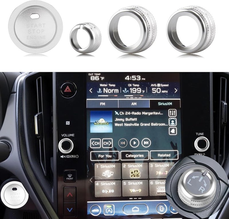HDUFC 5pcs for Subaru Crosstrek/Impreza 2024 2025, Forester 2025, Legacy Outback 2020-2025, WRX, Ascent Volume Adjustment Knob, Mirror Knob Cover, Start Button Cover/Ring (Silver) - Image 1